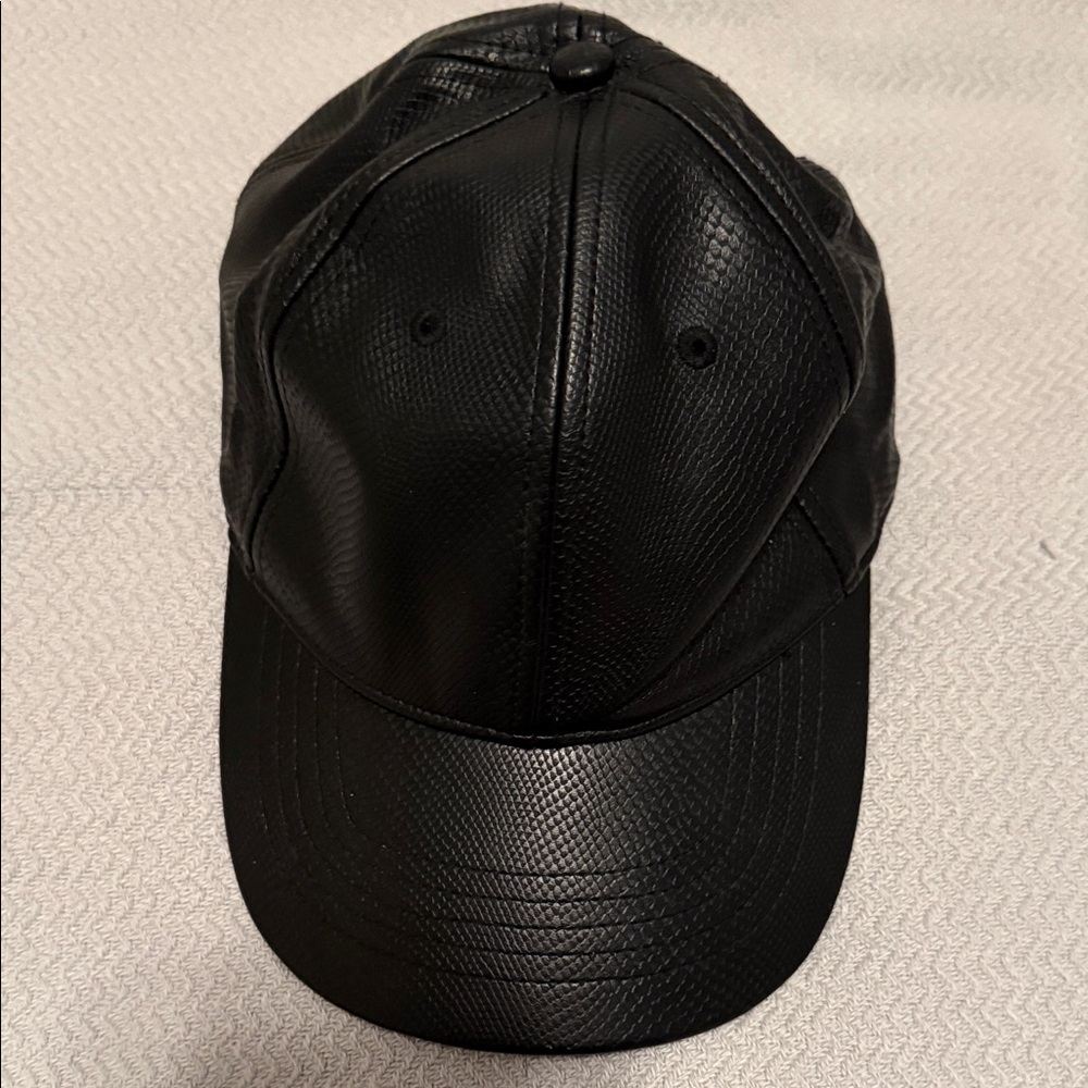 Black Textured Faux Leather Baseball Cap - Picture 2 of 7